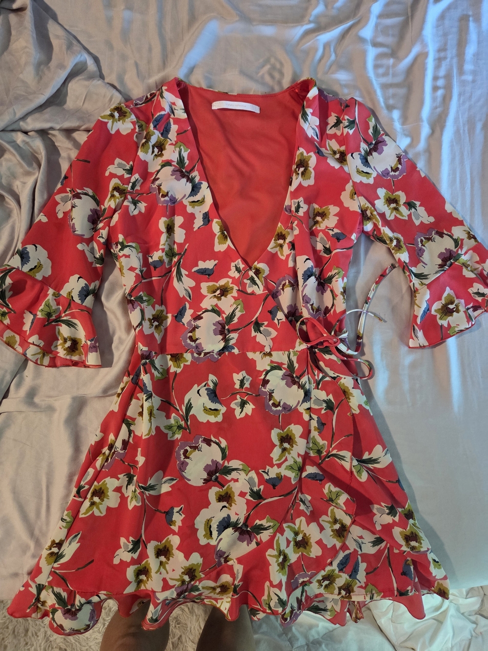 Zara Coral Floral Wrap Mini Dress